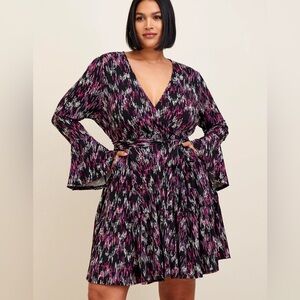 Torrid Mini Studio Knit Tiered Black & Purple Bell Sleeve Self Tie Dress Size 00